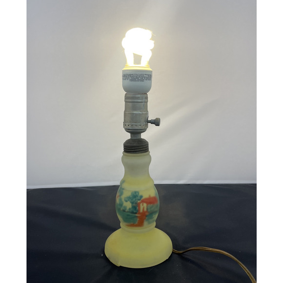 Vintage Art Deco Era Frosted Reverse Painted Yellow Glass Lamp Base, Test Works - Picture 2 of 12